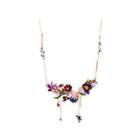 Fashion And Plated Elegant Gold Mona Flower Enamel Flower Butterfly Tassel Necklace With Cubic Zirconia Golden - One Size