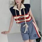 Cap-sleeve Embroidered Striped Polo Shirt / Shorts