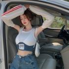Details Mock Two-piece Crop Tank Top With Gloves White - One Size