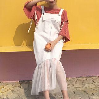 Mesh Hem Midi Pinafore Dress