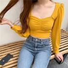 Square-neck Ruched Long-sleeve Crop Top
