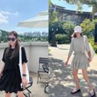 Set: Drop-shoulder T-shirt + Tiered Miniskirt