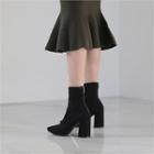 Pointy-toe Faux-suede Chunky-heel Booties
