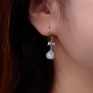 Bow Rhinestone Faux Cat Eye Stone Sterling Silver Dangle Earring With Gift Box - 1 Pair - Silver - One Size