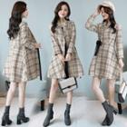 Long-sleeve Patterned Double-breasted Mini A-line Coatdress