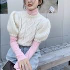 Long-sleeve Plain Top / Short-sleeve Cable-knit Sweater