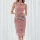 Sleeveless Lace Midi Bodycon Dress