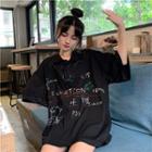 Lettering Print Loose-fit Short-sleeve Polo-shirt