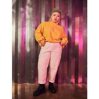 Letter-embroidered Cutout-shoulder Pullover