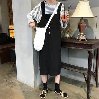 Long-sleeve Striped T-shirt/ Midi Pinafore Dress