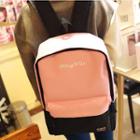 Embroidered Color Block Canvas Backpack