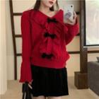 V-neck Bow-accent Ruffled Sweater / Mini A-line Skirt