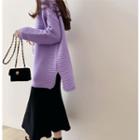 Band-waist Flare Knit Skirt Black - One Size
