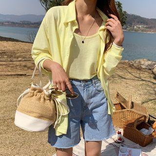 Set: Textured Shirt + Camisole Top