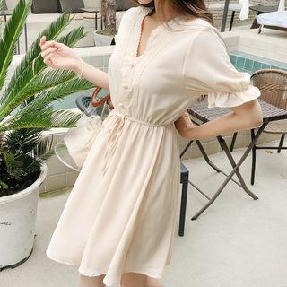 Bell-sleeve Lace-detail A-line Dress