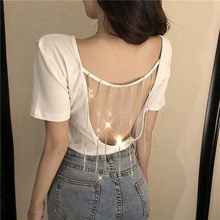 Short Sleeve Chain Fringed Back Tee