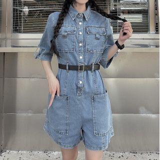 Denim Short-sleeve Romper