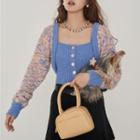 Set : Color Panel Suspender Sweater + Cropped Knit Jacket