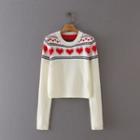 Heart Print Sweater White - S