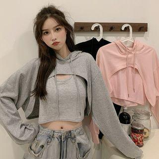 Set: Cropped Drawstring Hoodie + Tank Top