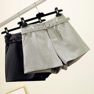 Pinstriped Wide Leg Shorts Dark Gray - S