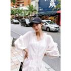 Balloon-sleeve Frilled Peasant Dress Ivory - One Size