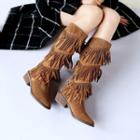 Suede Fringed Knee-high Boots