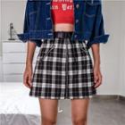 Zip Detail Plaid Mini A-line Skirt