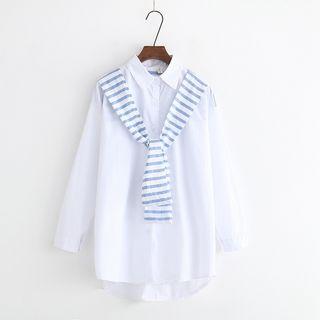 Stripe Mock Two-piece Long-sleeve Blouse