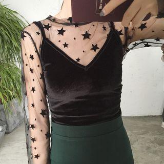 Velvet Tank Top / Long-sleeve See-through Top