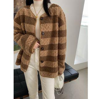 Striped Fleece Button Jacket