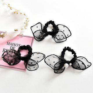 Lace Bow Faux Pearl Hair Tie