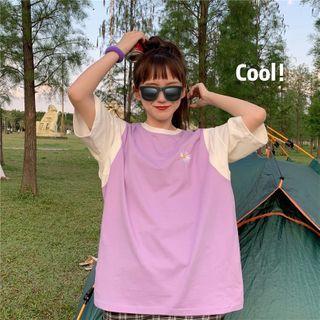 Short Sleeve Printed Mock Two Piece Top