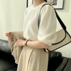 Plus Size Puff-sleeve Ribbed T-shirt