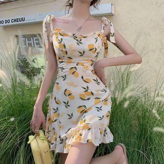 Spaghetti-strap Lemon Print Mini Sundress