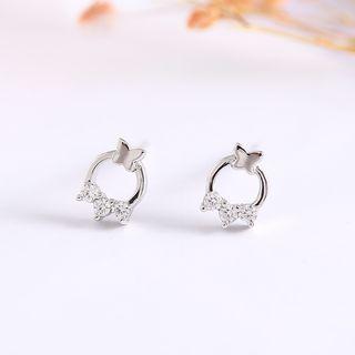 925 Sterling Silver Rhinestone & Butterfly Mini Hoop Earring