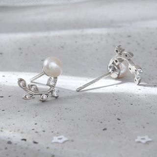 Faux Pearl Rhinestone Stud Earring 1 Pair - Silver - One Size