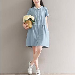 Color Panel Short Sleeve Shirt Dress