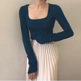 Plain Square Neck Long-sleeve T-shirt