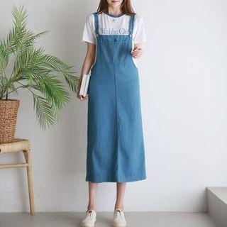 Pocket-front Denim Long Overall Dress