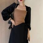 Square-neck Two-tone Panel Top