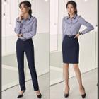 Frill Trim Dress Shirt / Pencil Skirt / Dress Pants / Blazer / Set