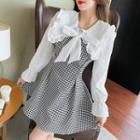Bell-sleeve Collar Houndstooth Panel Mini A-line Dress
