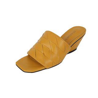 Woven Faux-leather Wedge Mules