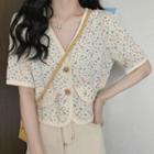 Floral Knitted V-neck Cardigan