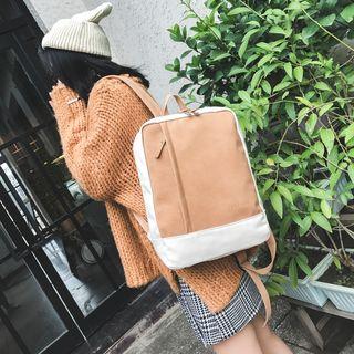 Faux-leather Panel Zip Backpack