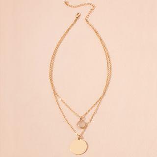 Disc & Bead Pendant Layered Necklace Gold - One Size