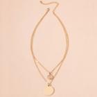 Disc & Bead Pendant Layered Necklace Gold - One Size