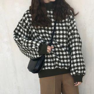Mock Neck Houndstooth Pullover
