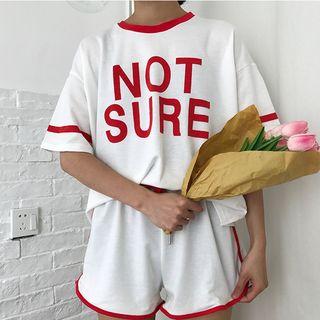 Set: Lettering Short-sleeve T-shirt + Loose-fit Shorts